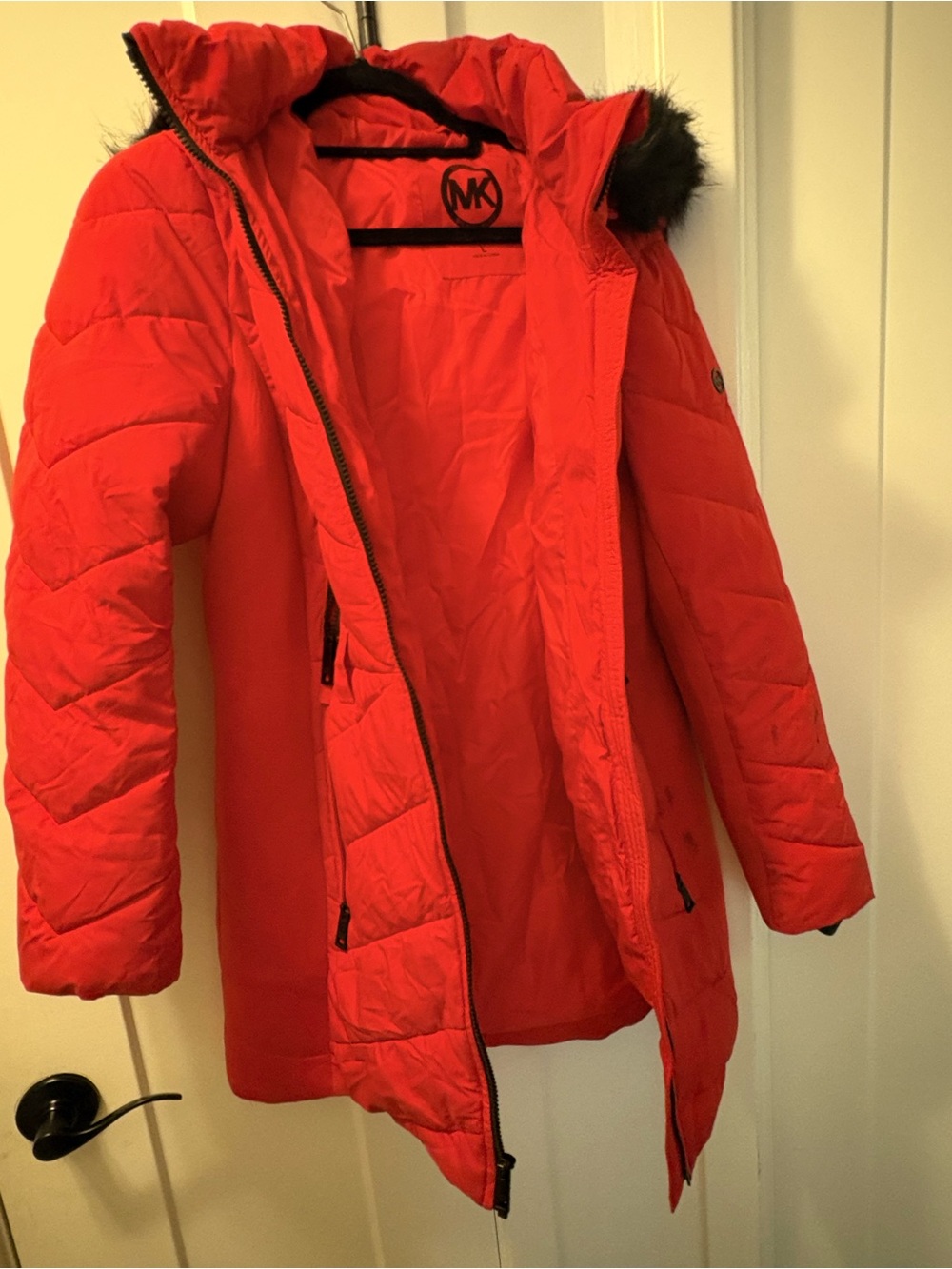 Michael Kors Red Quilted Hooded Puffer Coat